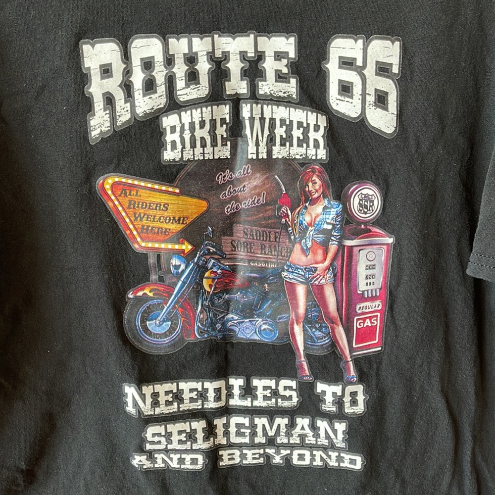 Saddlesore Ranch route 66 black biker Tee